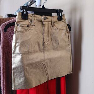 NWT Girls Gold Metallic Faux Leather Denim Skirt